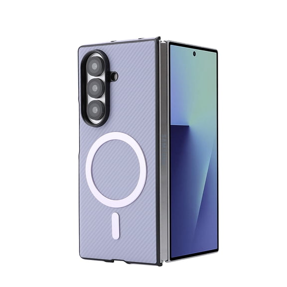 For Samsung Galaxy Z Fold 7 Phone Case,Fiber Pattern PU Leather Back,Compatible with Mag-Safe,Shockproof & Anti-scratch,Ultra Slim Anti-fall Drop Protection,PC TPU Hybrid Durable Phone Case,Purple