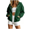 thumbnail image 5 of felwors Long Sleeve Waffle Knit Zip-Up Hoodie Oversized Textured Sweatshirt with Kangaroo Pocket for Women Fall Casual Cozy Dark Green for Size XL, 5 of 7