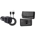 thumbnail image 1 of Holster and Car Charger Bundle for Google Pixel 6a: Rugged Denim Nylon Belt Pouch Case (Grey/Black) and Compact High Power 30W Dual USB Port (Type-C & USB-A) Auto Power Adapter, 1 of 9