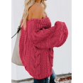 thumbnail image 3 of Women's Off Shoulder Long Sleeve V-Neck Ribbed Cable Pullover Sweaters Loose Fitting Jumper Tops, 3 of 6