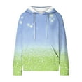 thumbnail image 4 of FRSASU Womens Hoodies Casual Long Sleeve Drawstring Color Block Printed Waffle Pullover Tops Loose Hooded Sweatshirt with Pocket Blue, 4 of 5