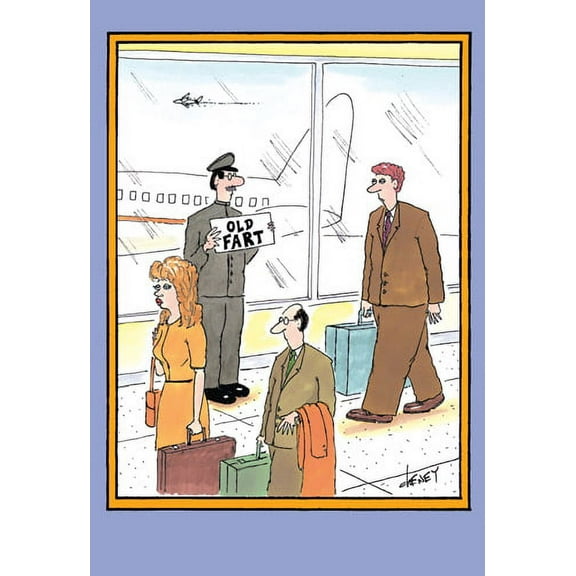 Nobleworks Old Fart Sign at Airport Funny / Humorous Tom Cheney Birthday Card