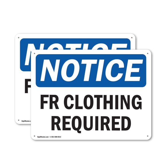 (2 Pack) Fr Clothing Required OSHA Notice Sign 10 Inch X 7 Inch Indoor / Outdoor Rust-Free Aluminum Metal Signs for Workplace, Workshop, and Construction Site, Made in the USA