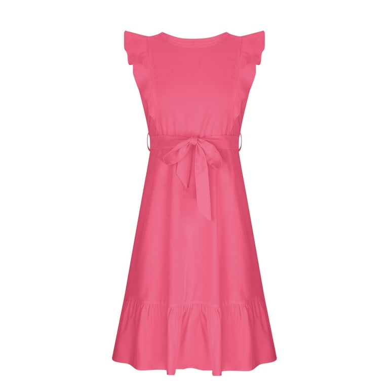 ZOYOEN Girls Ruffle Dresses- Sleeveless Cute Bow Tie Straps Birthday Gift Party  Dress Hot Pink Size 10 - Walmart.com