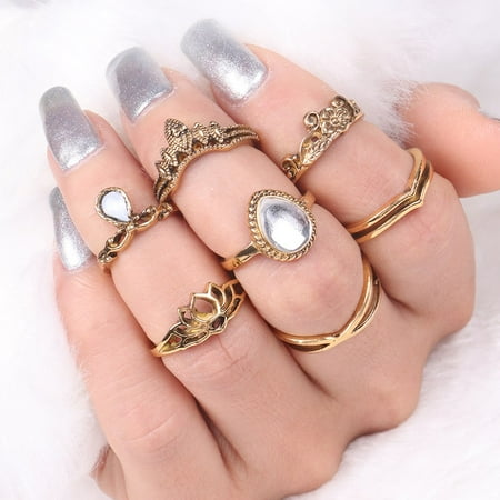 - 7pc/set Bohemian Vintage Women Silver Gold Elephant Finger Rings Knuckle Rings Jewelry Gift Jewelry Accessories