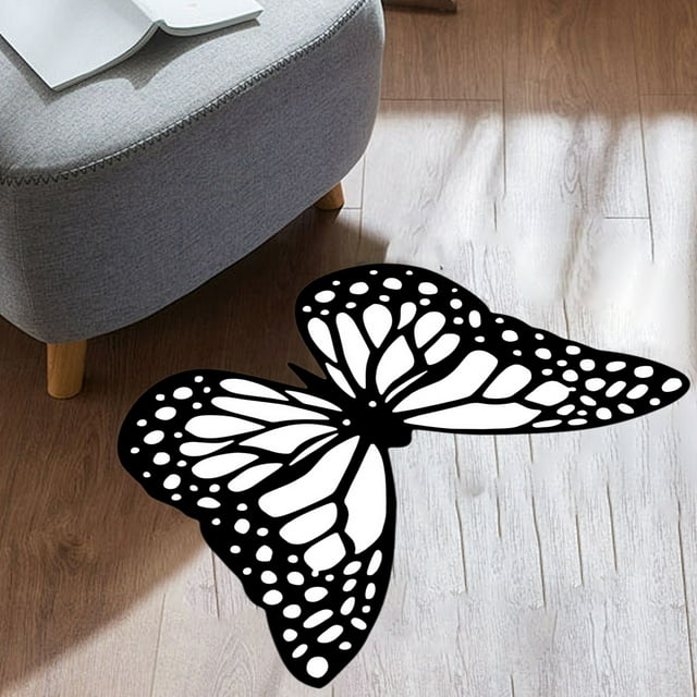Aodebiao Butterfly Print Rug Faux Fur Soft Non-Slip Floor Carpet Large Area Rug for Living Room Bedroom Decor Home Accent Shaggy Plush Mat