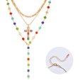 thumbnail image 3 of VNOX Layered Cross Necklace for Women18K Gold Plated Stackable Pendant Necklace Vintage Colourful Crystal Long Clavicle Chain Boho Beach Fashion Jewellery, 3 of 10