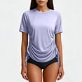 thumbnail image 4 of Hueook Summer Tshirts Upf 50+ Rash Guard Quick Dry Athletic Sun Protection Women's Fashion Summer V Neck Leisure Three-quarter Sleeve Solid Purple L, 4 of 9