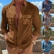 thumbnail image 2 of Men Long Sleeve Solid Color Slim Fit Shirt Casual Party Formal Tops Blouse Retro, 2 of 6