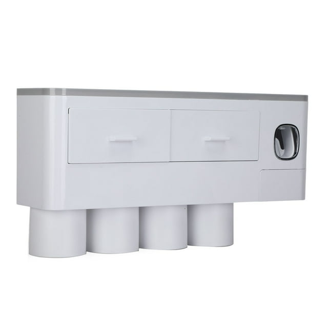 Wall Mounted Toothbrush Holder, Toothpaste Dispenser Squeezer PP for Bathroom