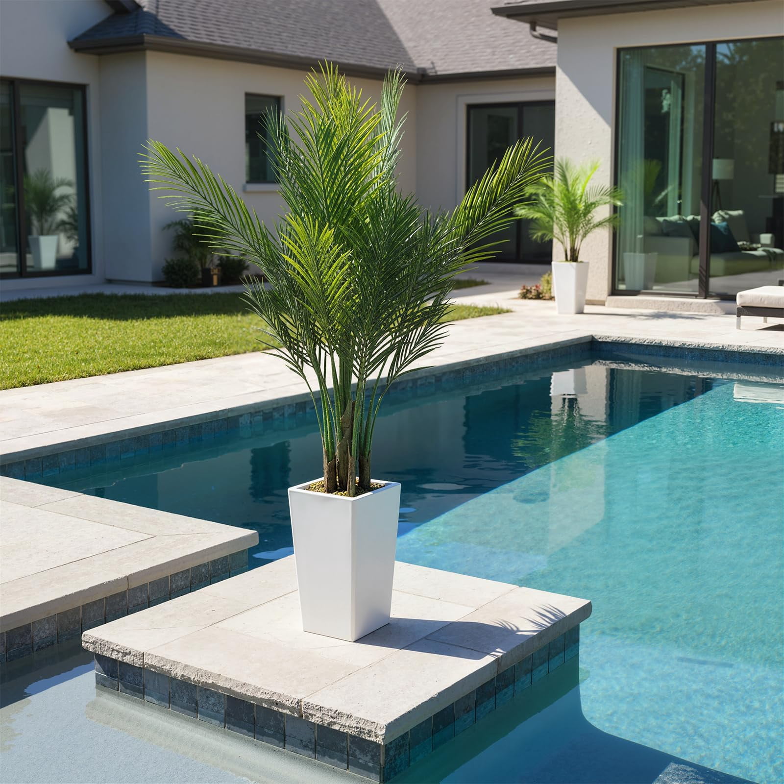 Accreate Artificial Palm Tree, Tall Faux Tropical Areca Plants with White Tall Planter, Fake Potted Tree with Lifelike Leaves for Indoor Living Room Bedroom Home Office Decor