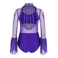 thumbnail image 3 of TSSOE Kids Girls Sparkly Rhinestone Dance Leotard Sheer Mesh Patchwork Bodysuit for Gymnastics Tumbling Purple 16, 3 of 4