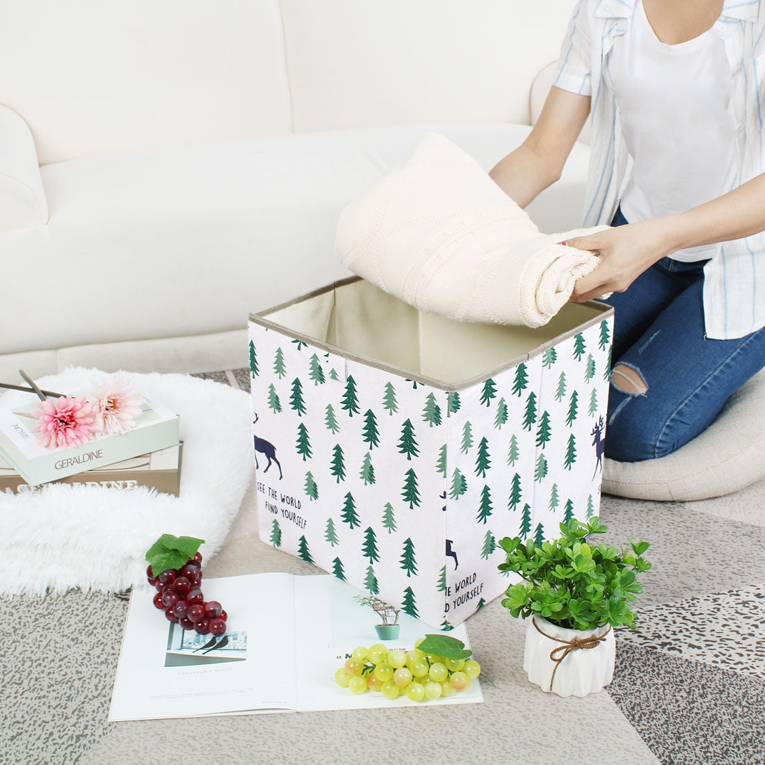 Storage Bin Cube Fabric Basket Organizer Box for Closet Floral 13 Inch