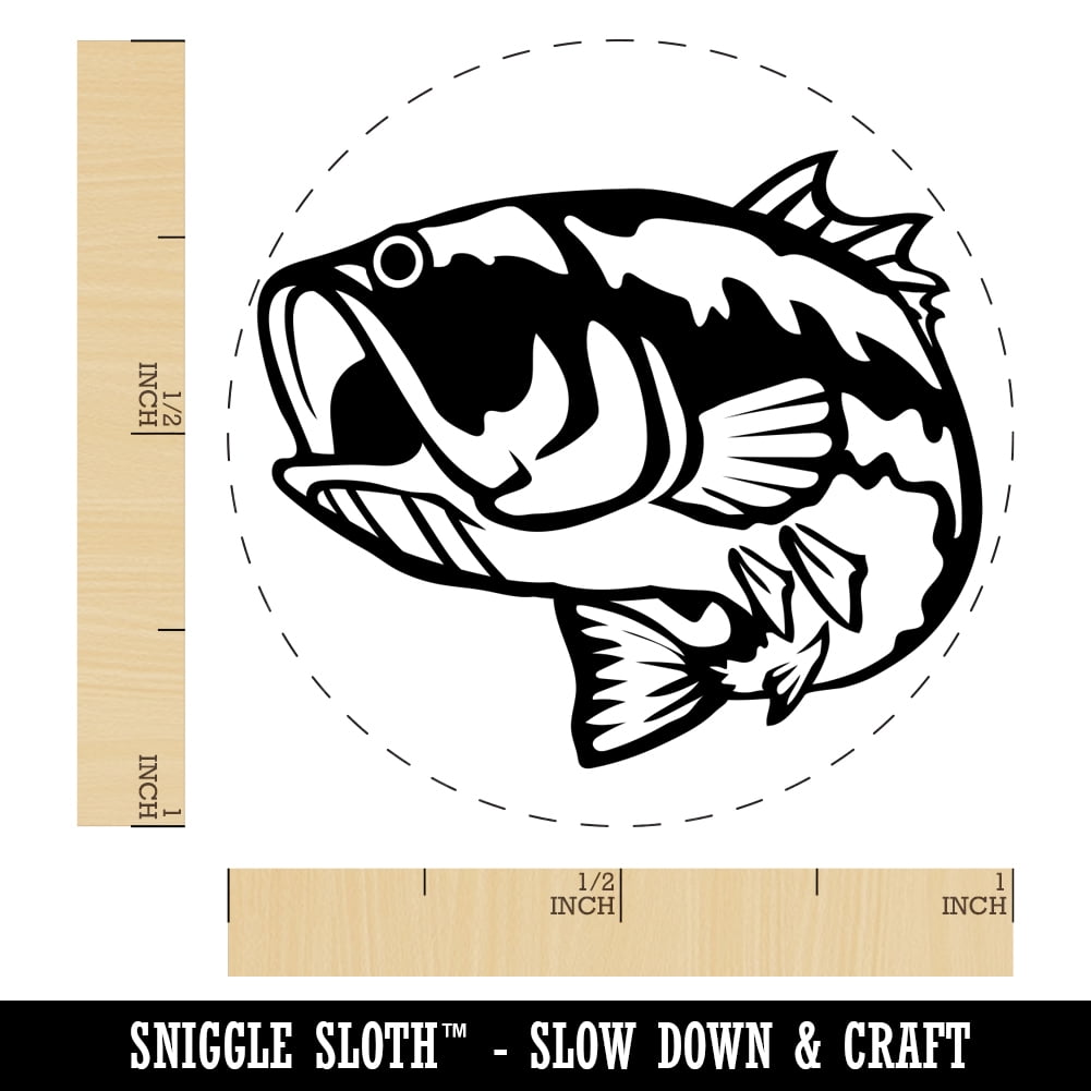 Largemouth Bass Fish Fishing Self-Inking Rubber Stamp Ink Stamper - Purple Ink - Medium 1 Inch