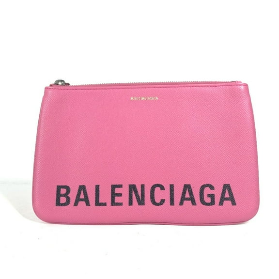Pre-Owned Balenciaga 545773 logo pouch bag Clutch bag pink Black (Good)