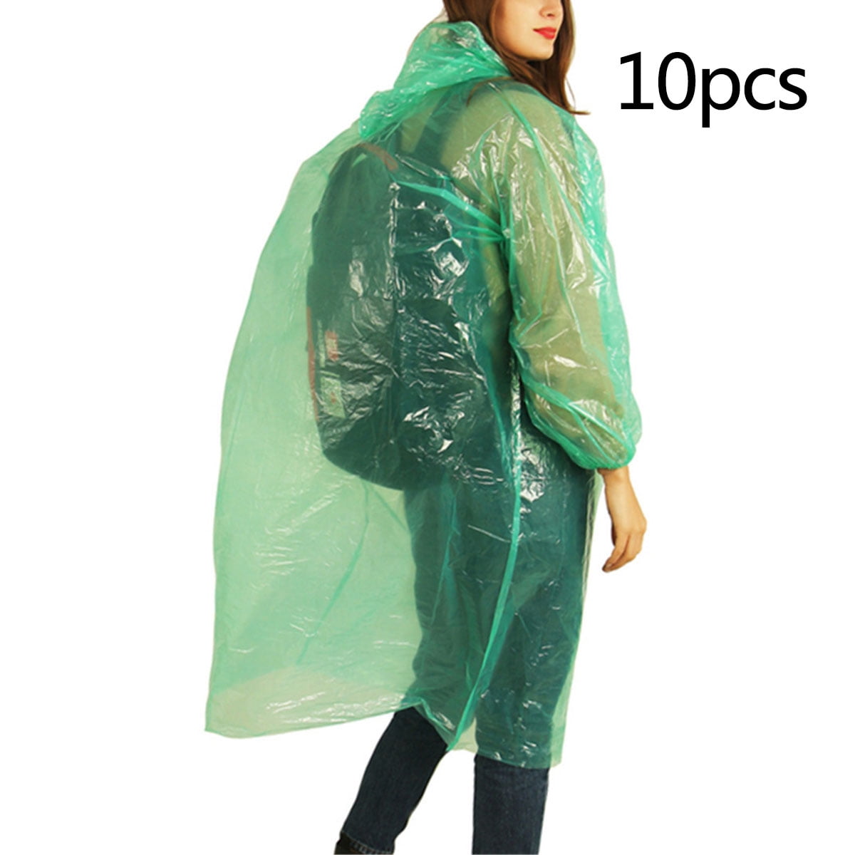 10Pcs Disposable Hooded Poncho Emergency Raincoat Adult Camping Hiking Travel 
