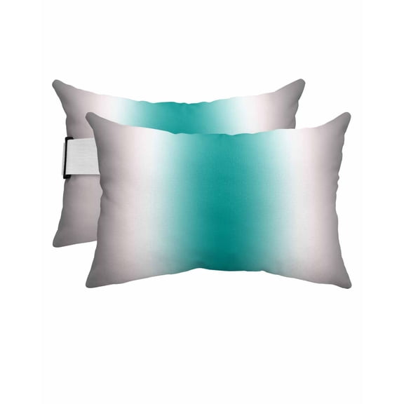 Pack of 2 Outdoor Lumbar Pillow Covers 12x20 Inch, Gray Teal Green Waterproof Throw Pillow Covers Set, Modern Gradient Geometric Indoor&Outdoor Decorative Cushion Cases for Patio Porch Car