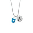 thumbnail image 2 of Delight Jewelry Hot Blue Enamel Lock with Clear Crystals Silvertone Script Initial Disc - A - Charm Necklace, 20"+3", 2 of 4