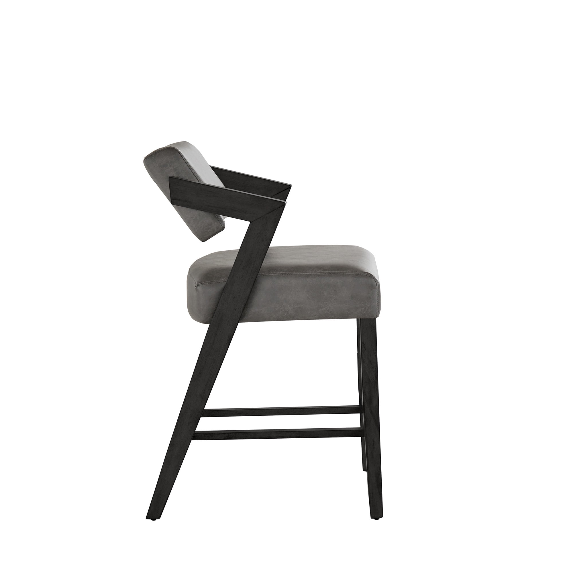 Weston Home Billings Wood Finish Counter Height Chair, Black Wash Finish Frame/Charcoal Vegan Leather