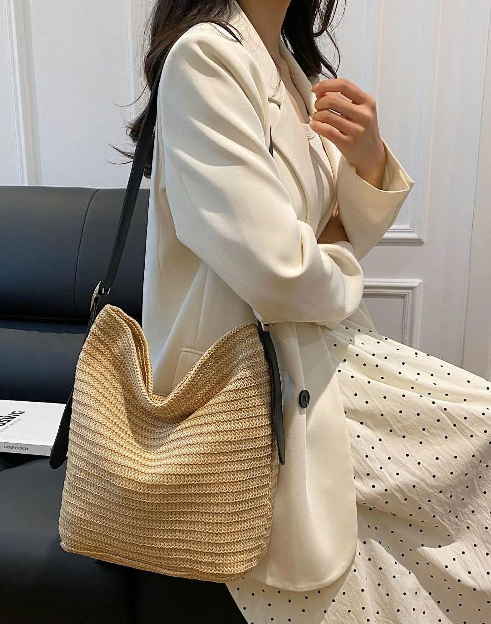 Zhengup Straw Tote Bag for Women Woven Shoulder Bag Large Crossbody Purse Summer Beach Handbag Top Handle Bag