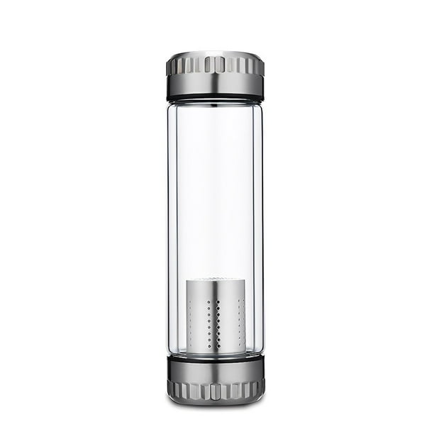 Ounissouiy Botella de agua Filtro de acero inoxidable Beber Colador de té de viaje al aire libre Infusor Vidrio de doble pared 420ML Deportes para el hogar Teteras Color Acero 600ml Ounissouiy HA081742-02