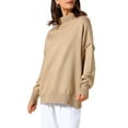 thumbnail image 4 of INSPIRE CHIC Women Pullover Sweaters Long Sleeve Mock Neck Loose Oversized Casual Sweater Tops 2025 2XL Khaki, 4 of 6
