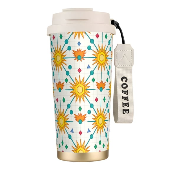 Sun Coffee Mug, 18oz Leak-proof Golden Sun Design Tumbler with Handle, Protective Lid and Straw, Festive Gift for Mom or Girlfriend