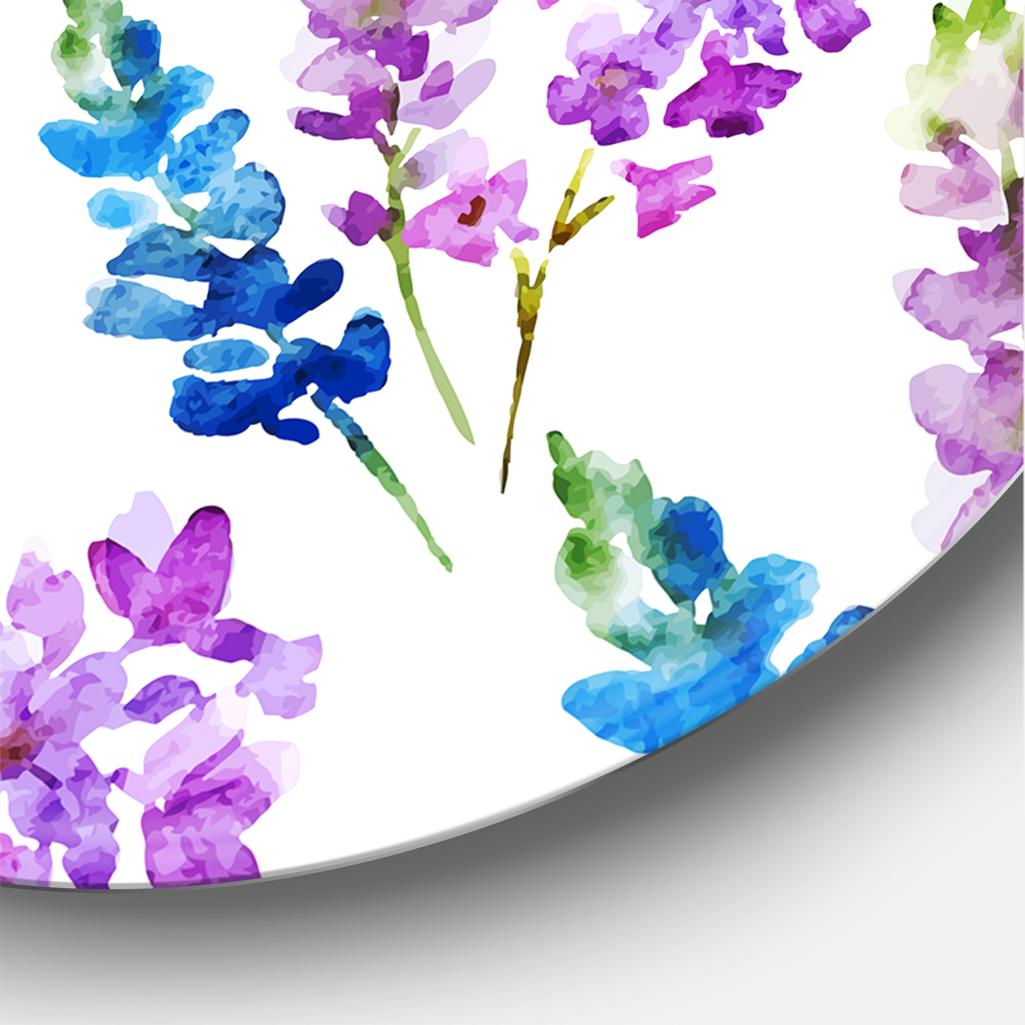 Designart 'Purple and Pink Floral Pattern' Traditional Circle Metal Wall Art 36x36 - Disc of 36