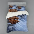 thumbnail image 2 of Africa Duvet Cover Set, Grizzly Bears Fishing in the River Waterfalls Cascade in Alaska Nature Camp View, Bedding Set with Shams and Fitted Sheet, 3 Sizes, by Ambesonne, 2 of 3