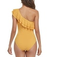 thumbnail image 3 of Ruffled Bathing Suits, Pure Color One Piece Swimsuit One Shoulder Asymmetric  For Women For Vacation Yellow L, 3 of 6