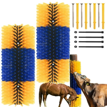 

Livestock Brush 17.7*7.8 Cattle Brush for Scratching Itchy - Goat Brush with 4 Sets 8 Screws for Freely Mounting Best for Horses Cows Donkeys Goats Sheep Pigs Deer (2pcs)