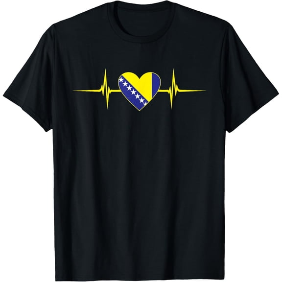men and women can wear，Heartbeat Design Bosnian Flag Bosnia T-Shirt