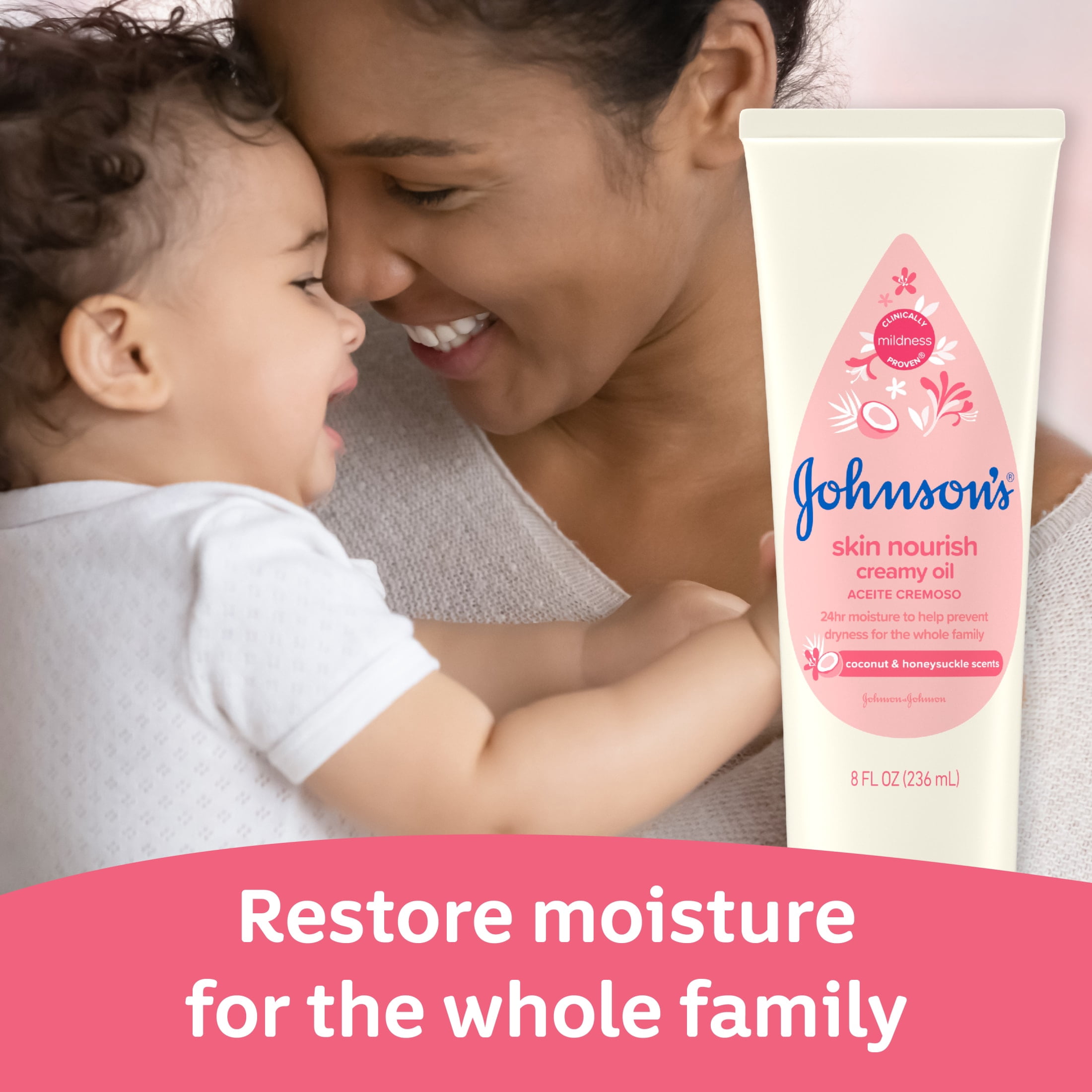 Johnson's Creamy Baby Body Oil Moisturizer, Coconut & Honeysuckle Scent, 8 fl oz