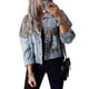 thumbnail image 3 of Chaqueta Vaquera Desgastada con Estampado de Leopardo y Botones para Mujer, Abrigo Vaquero de Larga Lavado con Estampado de Guepardo Roto. Azul S, 3 of 7