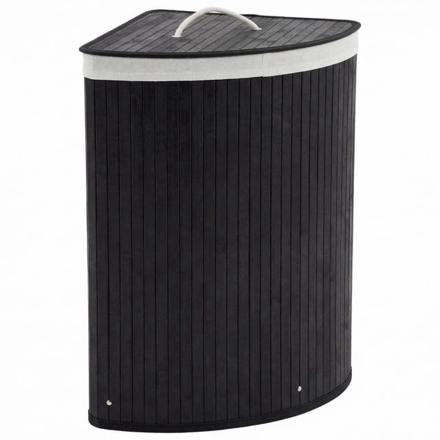 QinaQin Cesto esquinero para ropa con tapa, capacidad de 58 L, estructura plegable de bambú con bolsa lavable para recámara o baño