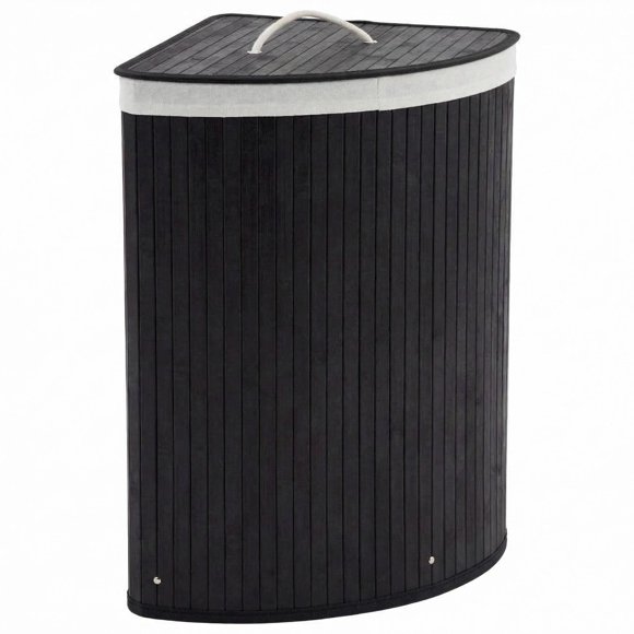 QinaQin Cesto esquinero para ropa con tapa, capacidad de 58 L, estructura plegable de bambú con bolsa lavable para recámara o baño