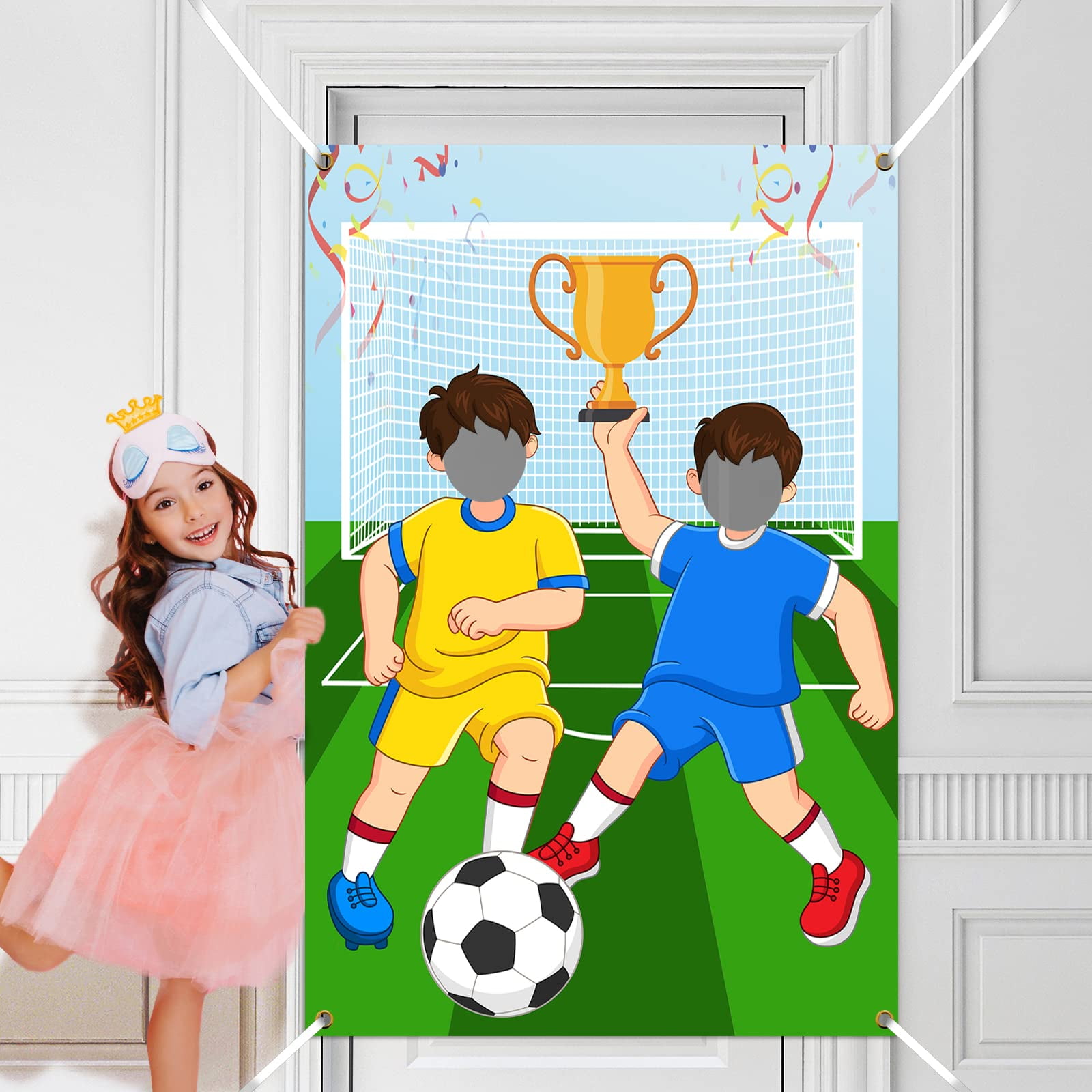 MELTELOT Kids Soccer Photo Door Banner,5x3ft Sport Theme Birthday Party  Decorations for Boys Kids Teens,Soccer Sports Party Theme Pretend Play  Party Game Photo Background 