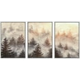 thumbnail image 3 of PixonSign Framed Wall Art Set Misty Pine Forest Mountain Golden Sunrise Nature Wilderness Modern Artwork Landscape Decor Contemporary Chic for Living Room, Office - 24"x36"x3 Panels White, 3 of 5