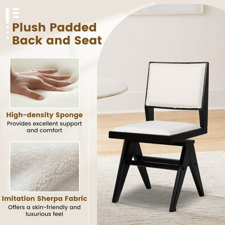 Costway Mid Century Modern Dining Chairs Set of 2 Faux Shearling Upholstered Dinner Chairs - Black + White