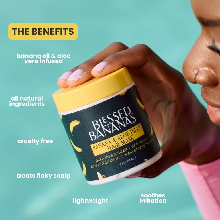 Banana & Aloe Jelly Hair Mask  Deep Moisturizing Treatment for Dry &  Damaged Hair, Enriched with Vitamins C & B12, Restores Shine & Softness, 8  oz