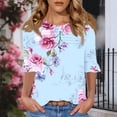 thumbnail image 4 of GERsome Womens Short Sleeve T-Shirts, Trendy 3/4 Ruffle Sleeve Crew Neck Floral Shirts Summer Loose Fit Business Casual Dressy Work Shirts, Sizes S-3XL, 4 of 7
