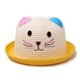 thumbnail image 2 of Huowey Baby Girls Sun Hats Straw Hat Wide Brim Cartoon Cute Cat Pattern Summer Beach Hat Breathable Cap,Yellow,One Size, 2 of 2
