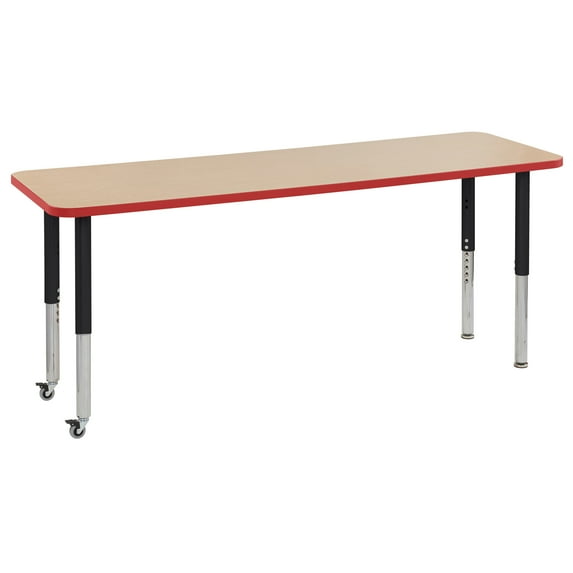 ECR4Kids 24in x 72in Rectangle Everyday T-Mold Adjustable Activity Table Maple/Red/Black - Super Leg