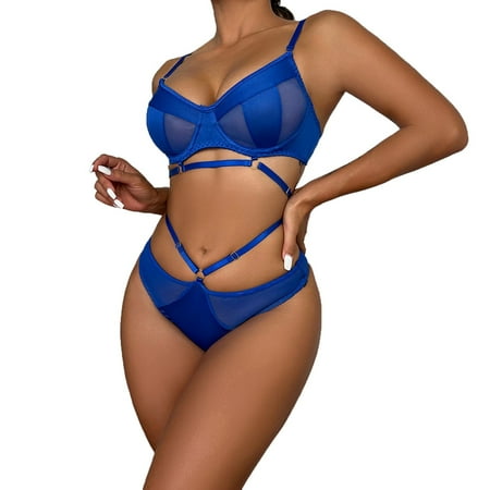 

Fsqjgq Catsuit Lingerie for Women Womens Underwear Set Lace Underwear and Underwear Set Mesh Splice Elastic Underwear Underwear Set Lace Underwear Belly for Women Polyester Spandex Blue Xl