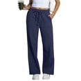 thumbnail image 3 of Stralyhd Womens Wide Leg Sweatpants Relaxed Fit Drawstring High Waisted Lounge Travel Pants Dressy Casual Fall Fashion Outfits with Pockets Navy M, 3 of 5
