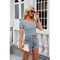 thumbnail image 5 of Summer New V-neck Solid Color Short-sleeved Slim Short T-shirt For Women, 5 of 8