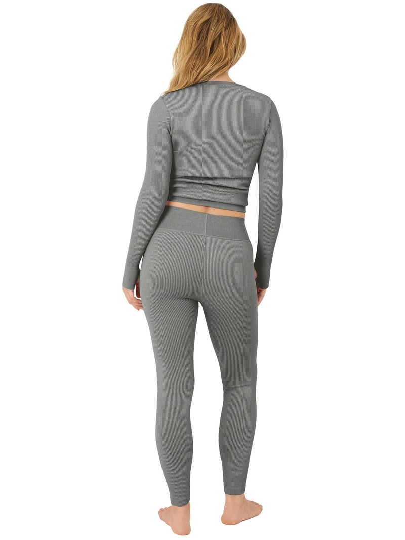 y-YO Cable long leggings グレー Kindly Yours Women's Sustainable Seamless Ribbed Crossover Waist