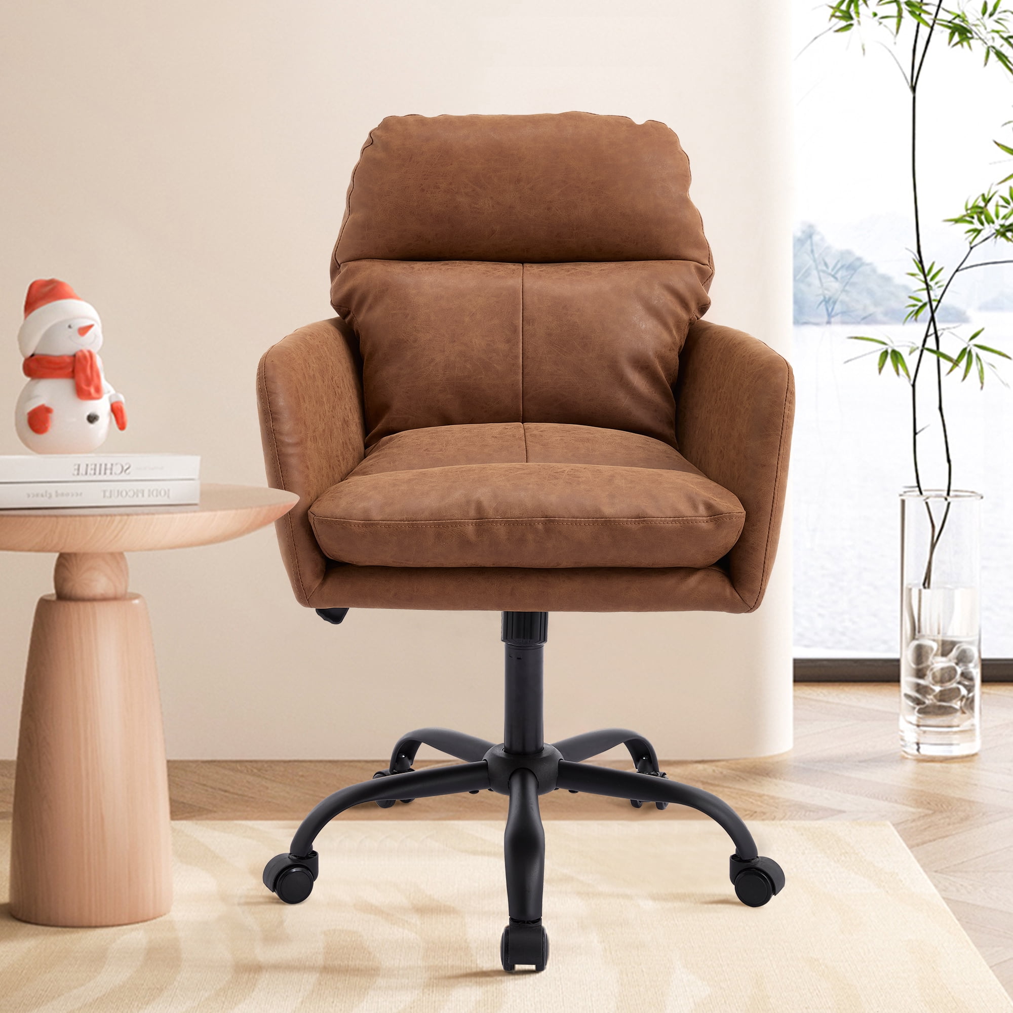 Ergonomic Executive Office Chair with High Back and Lumbar Support, Adjustable Height PU Leather Desk Chair, Swivel Rolling Computer Chair with Armrests for Home Office, Brown