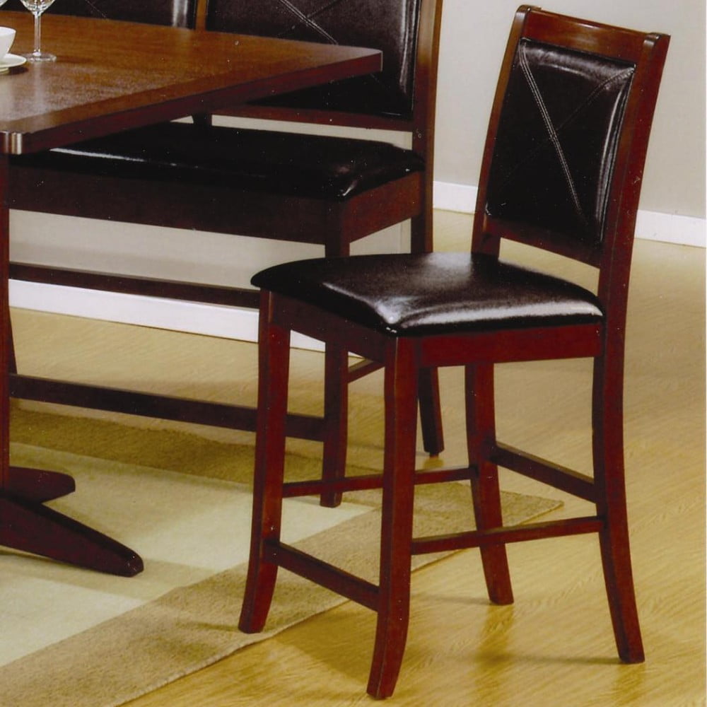 Wood And Faux leather Counter Height Chair, Dark Brown, Set of 2