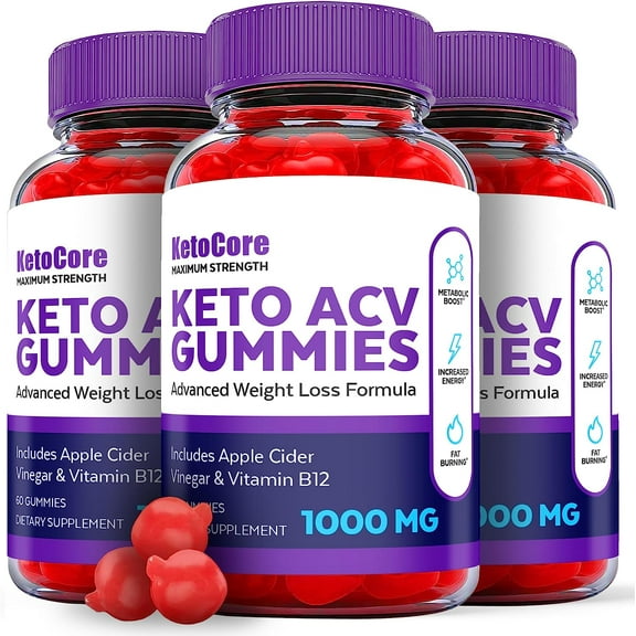 (3 Pack) Keto Core Keto ACV Gummies - Supplement for Weight Loss - Energy & Focus Boosting Dietary Supplements for Weight Management & Metabolism - Fat Burn - 180 Gummies